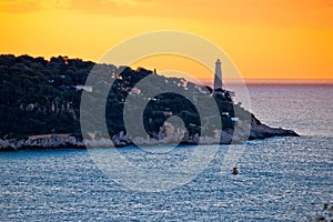 Cap Ferrat peninsula and lighthouse sunrise view, amazing scenery of French riviera