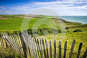 Cap Gris-Nez and English channel in Cote d`Opale district in Pas-de-Calais region of France in summer day photo