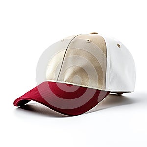 Baseball Cap isolated on white background. Realistic cap in three colors beige, red and white
