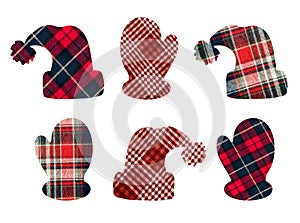 Cap and mittens with a checkered background. It can be used as stickers, decorative element, magnets, cut out and turned into