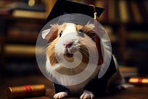 Cap wearing graduate guinea pig epitomizes success, adding a touch of scholarly charm