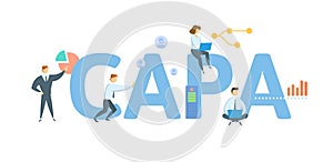 CAPA, Corrective and preventive action. Concept with keyword, people and icons. Flat vector illustration. Isolated on