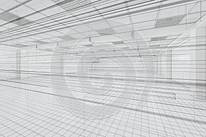 Capacious empty room with sketch drafting, business background, 3d rendering