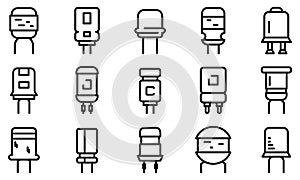 Capacitor icons set, outline style