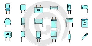 Capacitor icons set vector color