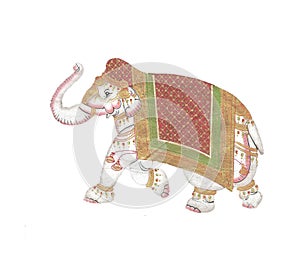 Caparisoned elephant on parade.