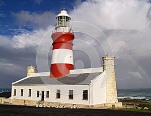 Cape Agulhas lighthouse and rainbow
