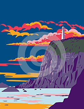 Cape Ashizuri Lighthouse in Ashizuri-Uwakai National Park Shikoku Japan WPA Art Deco Poster