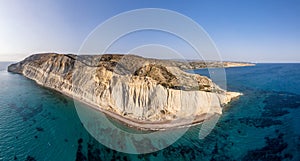 Cape Aspro cliffs aerial panorama from drone, Limassol