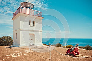 Cape Borda square lighthouse with cannon, Kangaroo Island