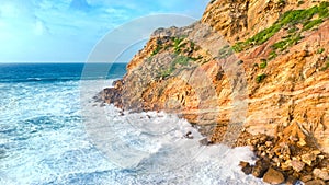 Cape Cabo Espichel, cliffs and Atlantic ocean landscape. Coastline of Portugal