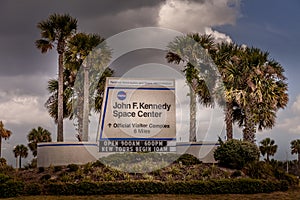 CAPE CANAVERAL, USA - MAR. 28, 2012: Road sign leading to John F. Kennedy Space Center, Florida, USA