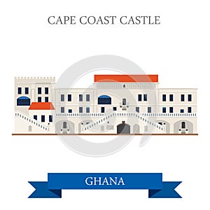 Cape Coast Castle in Ghana. Flat cartoon style historic sight showplace