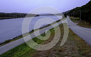 Cape Cod Canal Autumn Landscape with Two Bike Lanes Merging