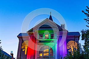 Cape Cod Provincetown Massachusetts US August 20 2019 Town Hall of Provincetown has a large gay population of residents and