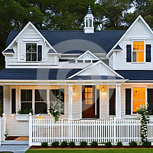 A Cape Cod-style home with weatherboard siding, a cedar roof, and a white picket fence1, Generative AI