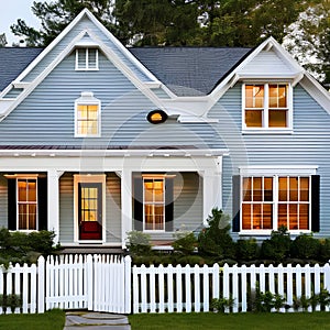 A Cape Cod-style home with weatherboard siding, a cedar roof, and a white picket fence2, Generative AI