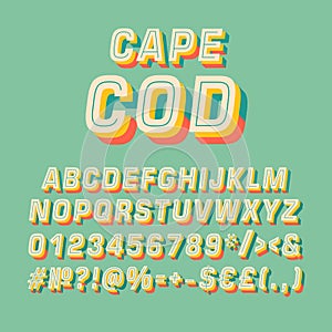 Cape cod vintage 3d vector alphabet set