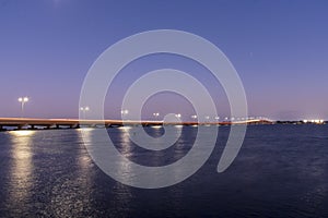 Cape Coral Midpoint Bridge at moonrise long exposure.