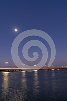 Cape Coral Midpoint Bridge at moonrise long exposure.