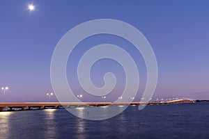 Cape Coral Midpoint Bridge at sunset long exposure.