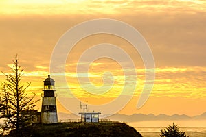 Cape Disappointment Lighthouse at sunrise, built in 1856