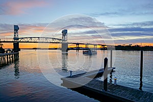 Cape Fear river bridge at sunset, Wilmington