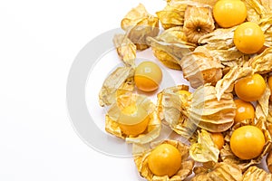 Cape gooseberry fruits Physalis peruvianaisolated on white background.Commonly called goldenberry, golden berry, Pichuberry.