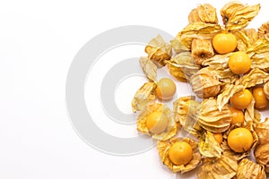Cape gooseberry fruits Physalis peruvianaisolated on white background.Commonly called goldenberry, golden berry, Pichuberry.