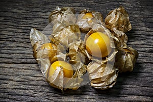 Cape Gooseberry on wooden background