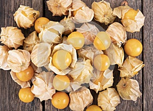 Cape Gooseberry on wooden background