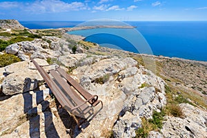 Cape Greco coastline bench view,cyprus