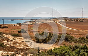 Cape Greco peninsula landscape with radar station, Cyprus