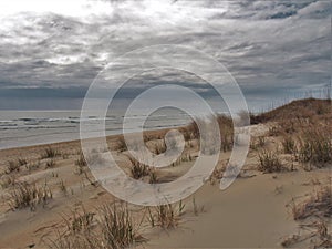 Cape Hatteras Dunes and Ocean under Cloudy Skies