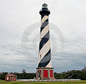 The Cape Hatteras Lighthouse, with its black and white candy-cane stripes, is one of the most famous and recognizable lighthouses