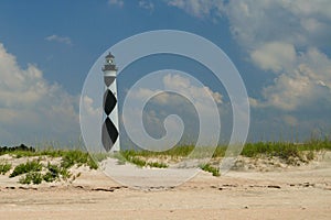 Cape Lookout, North Carolina lighthouse from the beach on a sunny day