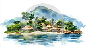 Cape Maclear. Cape Maclear hand drawn watercolor illustration on white background