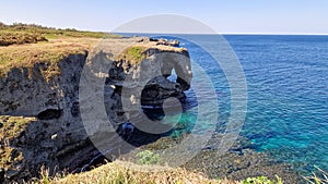 Cape Manzamo Rocky beach on Okinawa with blue waters