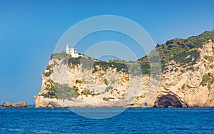 Cape Miseno Lighthouse, Napoli, Italy in sunny summer day photo