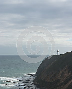 The Cape Otway Lighthouse on the cliffs at the Great Ocean Road in Australia