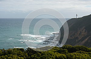 The Cape Otway Lighthouse in the distance at the Great Ocean Road in Australia