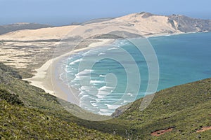 Cape Reinga looking south bay beach and sanddunes