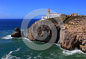 Cape Saint Vincent Lighthouse in Sagres, Algarve, Portugal.