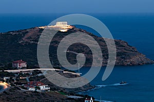 Cape Sounion, Poseidon's temple, Attica, Greece, twilight time