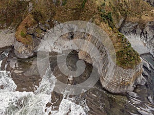 Cape Stolbchaty on the island of Kunashir, Kuril Islands, a unique geological volcanic formation included in UNESCO list