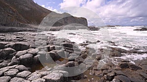 Cape Stolbchaty on the island of Kunashir, Kuril Islands, a unique geological volcanic formation included in the UNESCO list