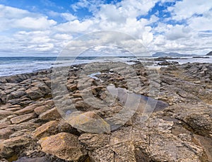 Cape Stolbchaty on the island of Kunashir, Kuril Islands, a unique geological volcanic formation included in UNESCO list