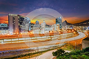 Cape Town city at night illuminated skylines and streets