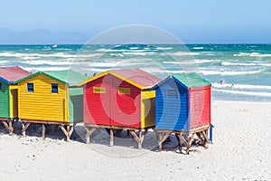 Cape Town colored beach huts on Muizenberg beach