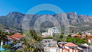 Cape Town residential area view and Table Mountain above the city